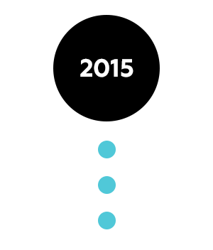 A black circle that reads 2015, with three small blue circles underneath